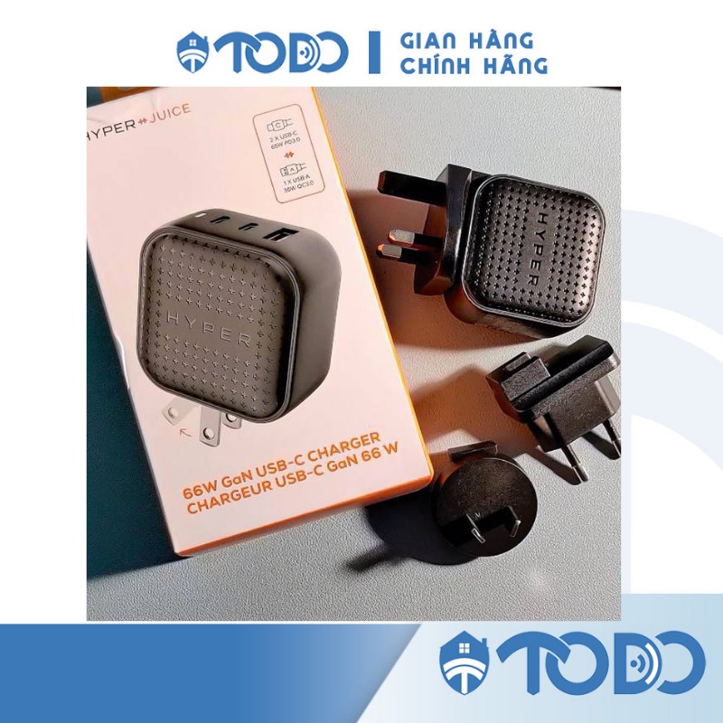 Sạc nhanh điện thoại 65W 3 cổng HJ265 đen - 2USB-C 65W PD3.0 và 1USB-A3.0 36W QC3.0 Chính hãng BH 24 tháng