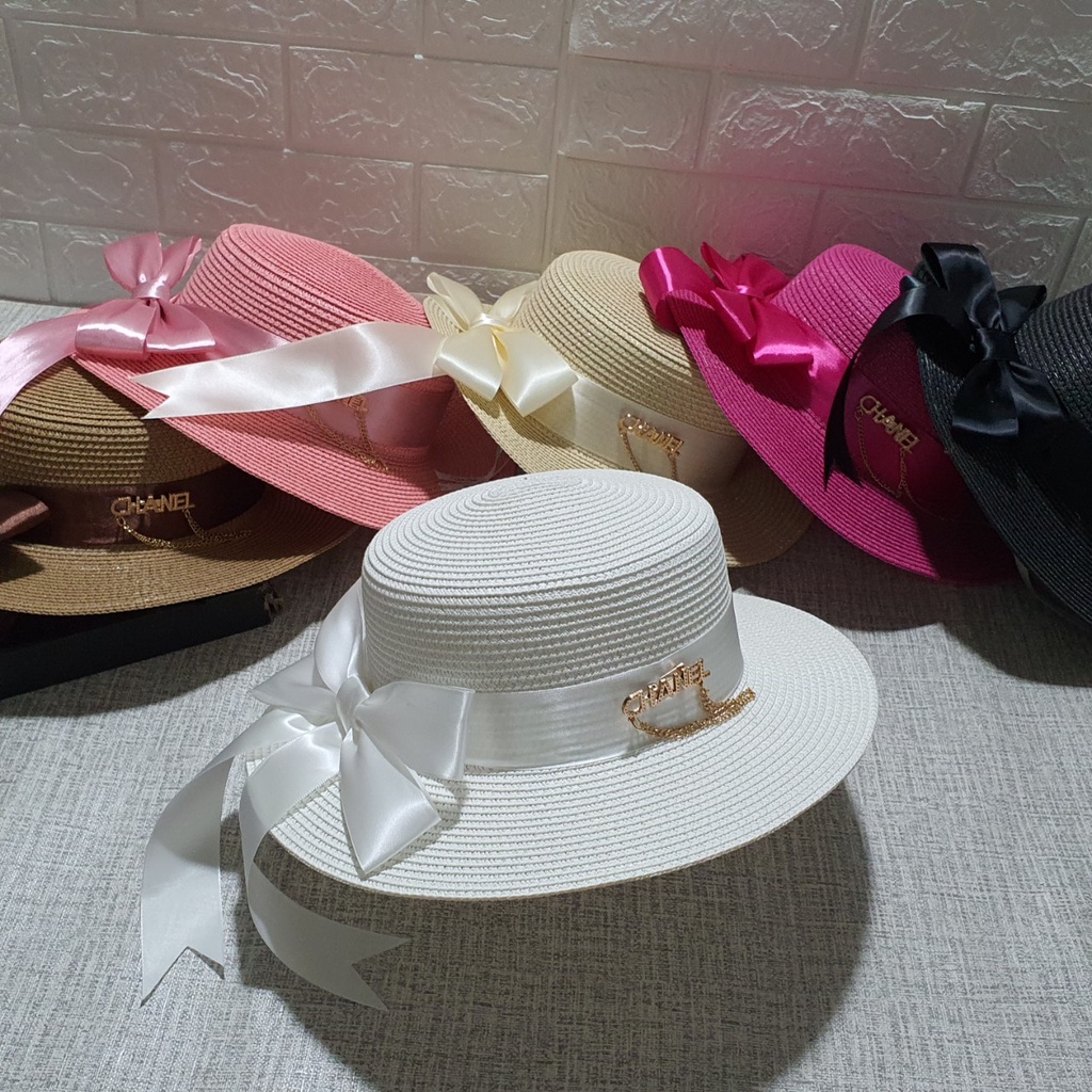 Mũ đi biển thời trang vành nho sang chảnh gắn nơ xinh