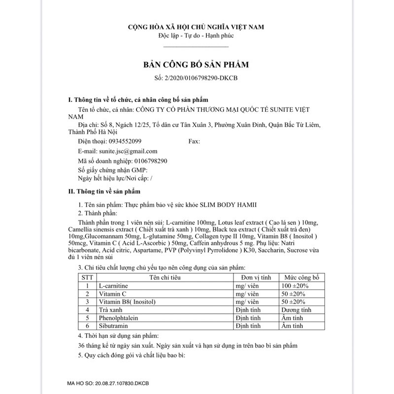 [QC Cenly Shop] Giảm cân Slim Hami thế hệ mới Chính Hãng Sunite - Hộp 20 Viên Sủi, Sản phẩm không phải là thuốc