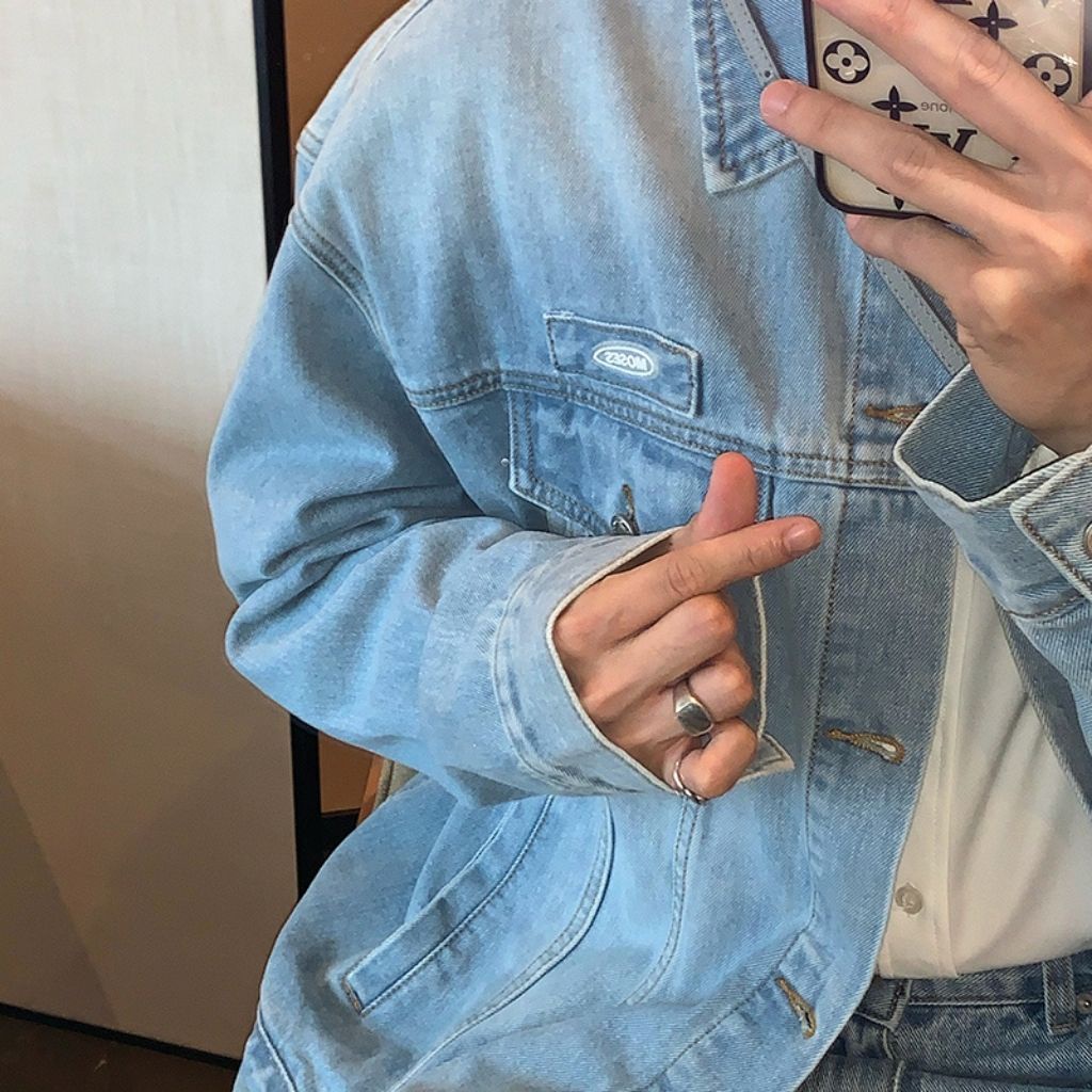 Áo khoác bò nam nữ, áo denim sơ mi jean unisex trắng xanh cao cấp TILAA FAHSION AB02