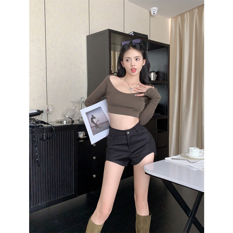 Áo dệt kim tay dài dáng ngắn phong cách Hàn Quốc thời trang quyến rũ cho nữ