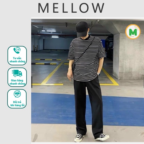 Quần ống rộng nam nữ hàn quốc dáng suông Mellow, quần tây baggy nam nữ ống suông chất vải Vitex cao cấp - black
