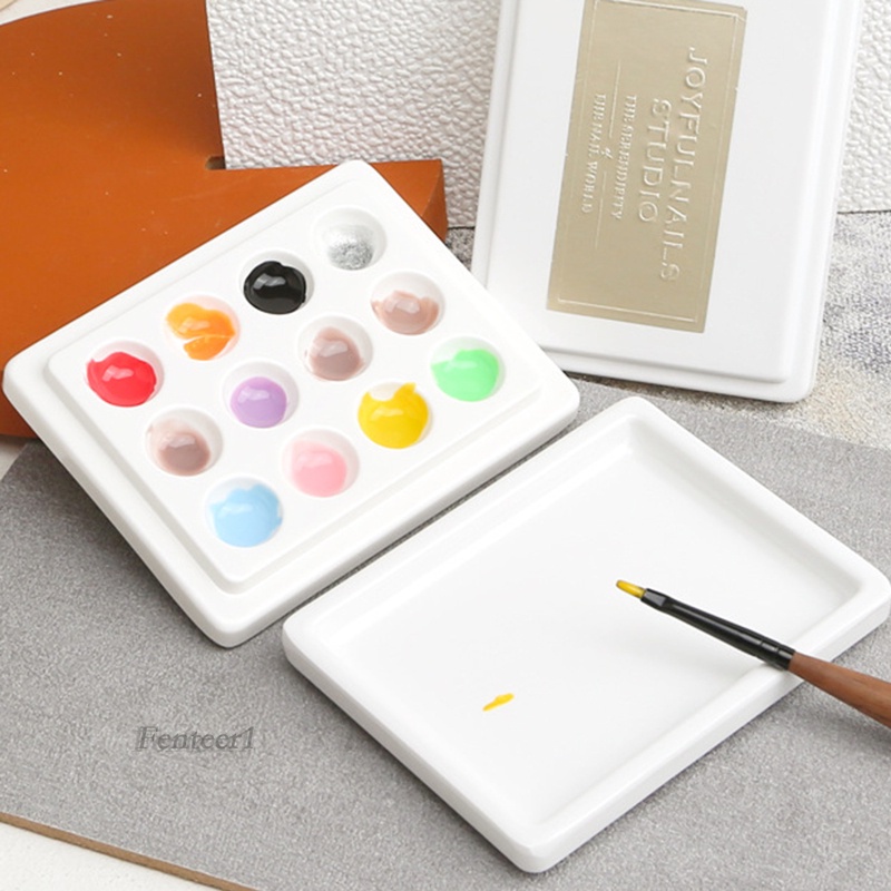 [Fenteer1] Bảng Pha Màu Nước Gouache Bằng Sứ Có Vỏ Dễ Vệ Sinh