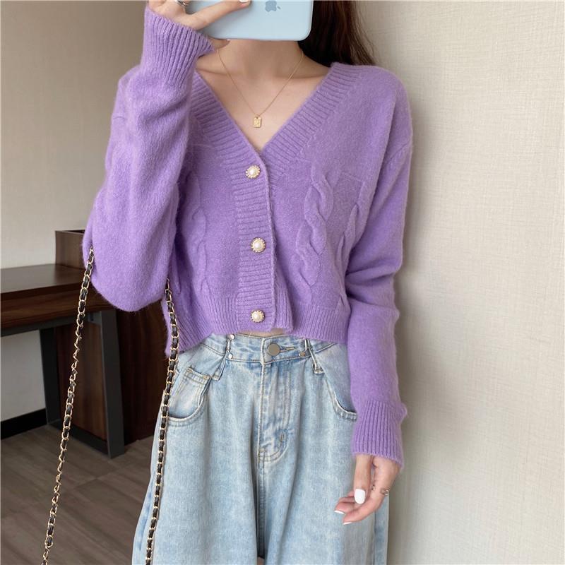 Áo cardigan cổ chữ V tay dài kiểu croptop thời trang mùa thu trẻ trung cho nữ