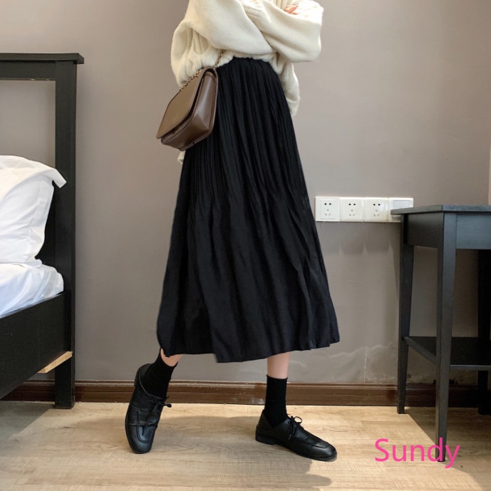 Chân Váy Xếp Ly Lưng Cao Màu Sắc Xinh Xắn Phong Cách Hàn Quốc Cho Nữ