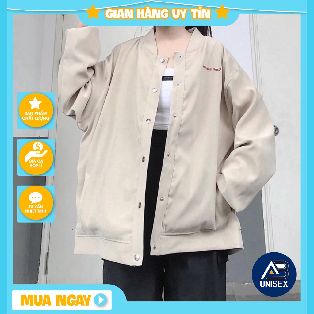 👕👖  Áo Khoác Kaki BOMBER WIN BIG TIME Ulzzang Unisex đen/be ⚡