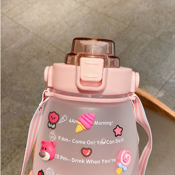 Bình Nước Có Vạch Báo Giờ Uống Nước Kèm Dây Đeo Tặng Kèm Sticker 1L - 2L - Dumi Shop