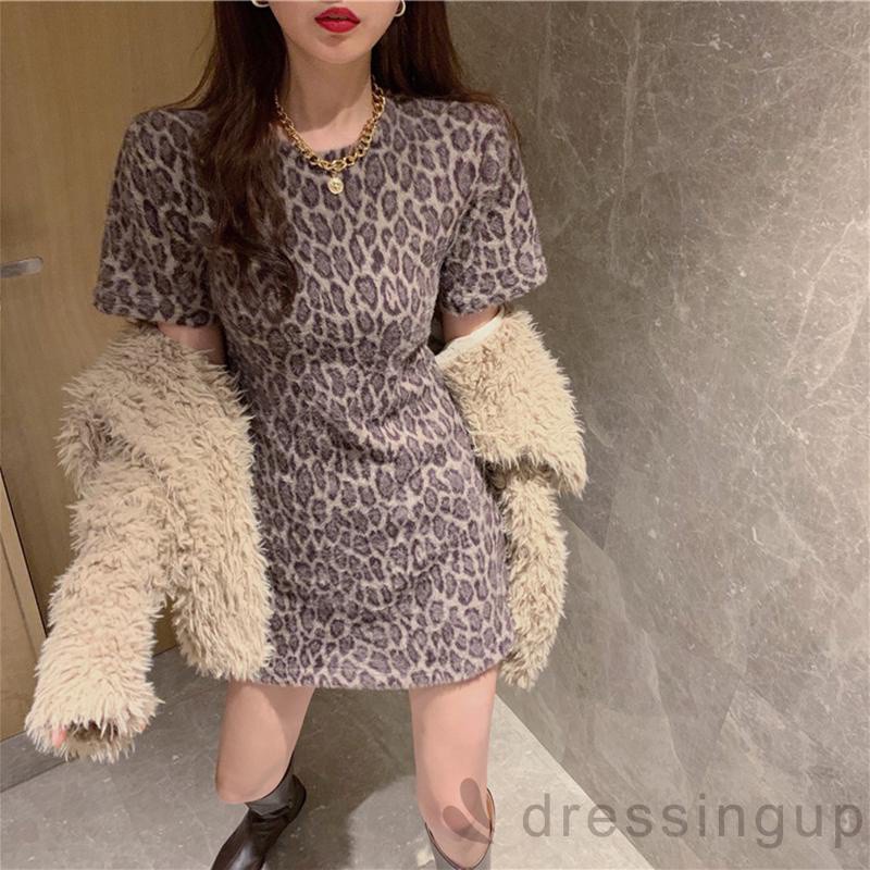 Đầm Mini Tay Ngắn Cổ Tròn In Họa Tiết Da Báo Gợi Cảm Cho Nữ | BigBuy360 - bigbuy360.vn