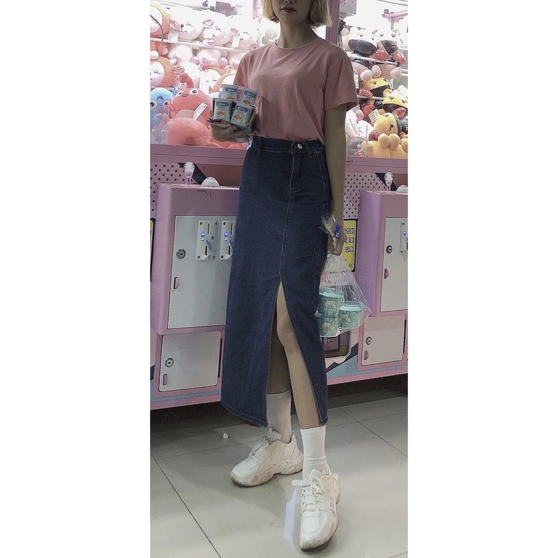 Chân váy jeans dài xẻ tà | BigBuy360 - bigbuy360.vn