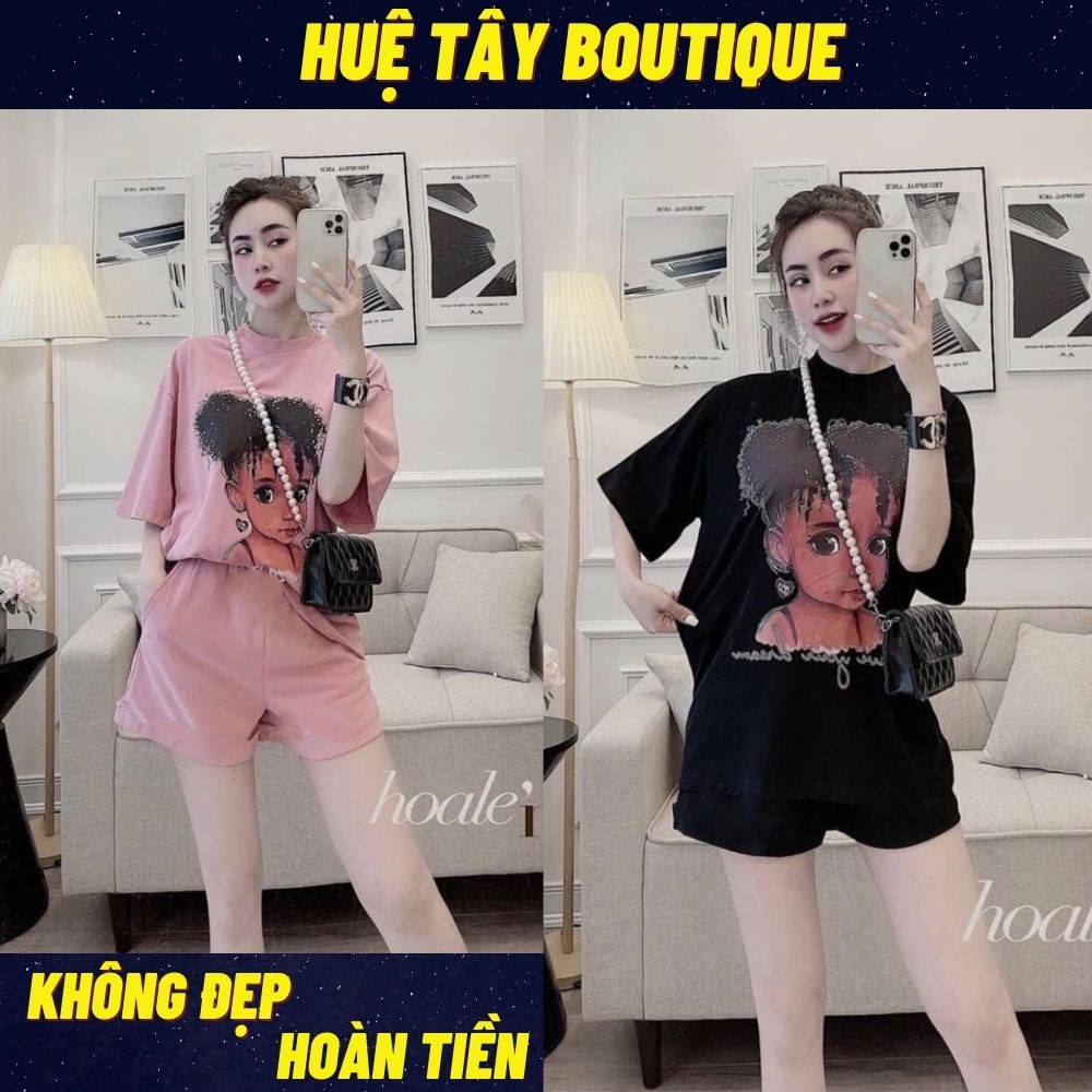 Set bộ nữ, set đùi áo thun from rộng 60kg hoạ tiết teen chất cotton co dãn mịn mát SKUS-105