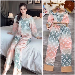 Bộ pijama dài tay cổ sen tiểu thư