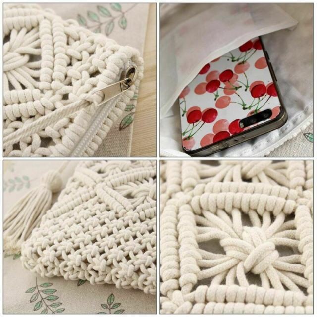 Túi ví cầm tay Macrame handmade - hình chữ nhật - phụ kiện tua rua