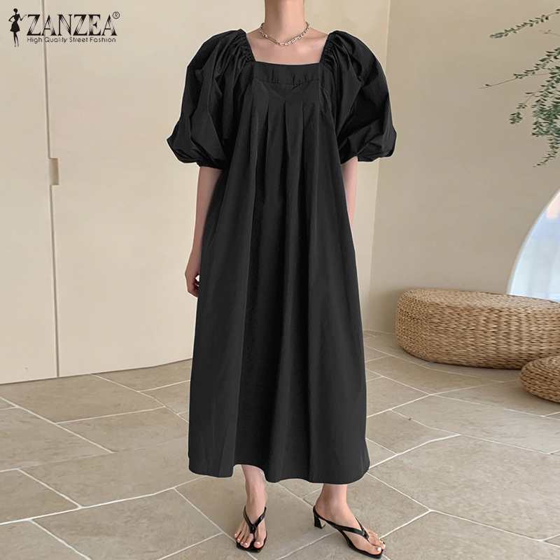ZANZEA Đầm tay ngắn cổ vuông xếp ly thời trang cho nữ | BigBuy360 - bigbuy360.vn