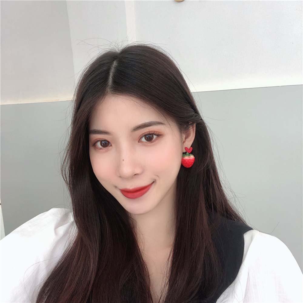 Bông Tai Dáng Dài Họa Tiết Dâu Tây Dễ Thương Cho Nữ