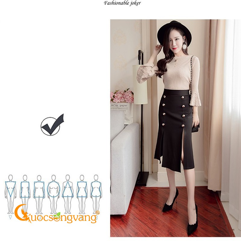 Chân váy công sở chân váy lưng cao nhiều nút GLV056 Cuocsongvang