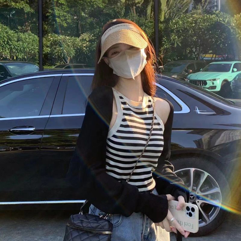 Bộ Áo Khoác vest Dệt Kim + Áo Sơ Mi Tay Dài Kẻ Sọc Cá Tính COZOK