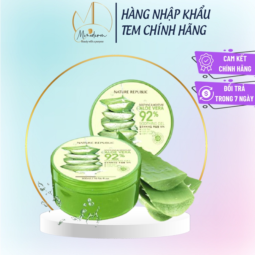 Gel dưỡng Nature Republic Aloe Vera 92% Soothing Gel cấp ẩm, làm dịu da 300ml