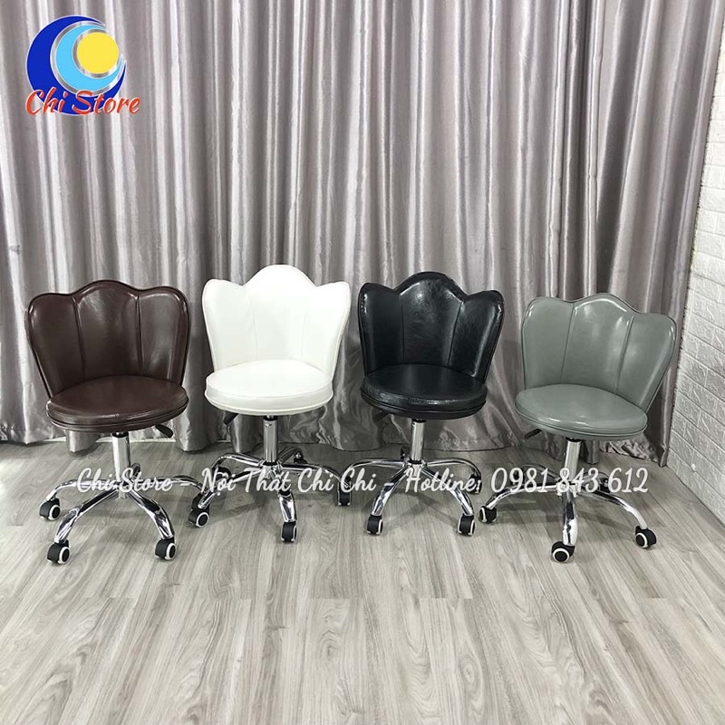 Ghế Xoay Bánh Xe Spa Tựa Lưng, Ghế Trang Điểm, Livestream, Làm Tóc Xoay 360 Độ Mẫu Cánh Sen Và Điều Chỉnh Độ Cao 45-55cm