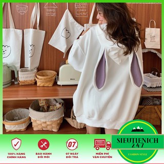 Áo Hoodie Nỉ Tai Thỏ 🌺 Áo Sweater nữ form rộng có mũ tai thỏ Bunny 2 màu TRẮNG | TÍM style Korea Ulzzang SIÊU HOT 🌺