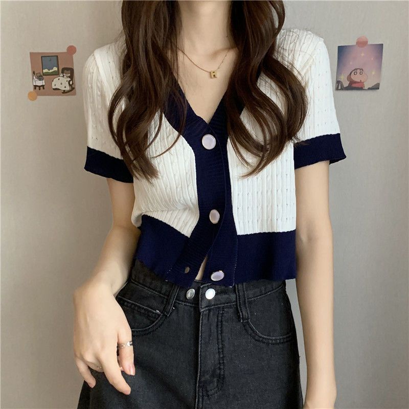 Áo Croptop Dệt Kim Ngắn Tay Cổ Chữ V Eo Cao Thời Trang Cho Nữ JL-TX-516