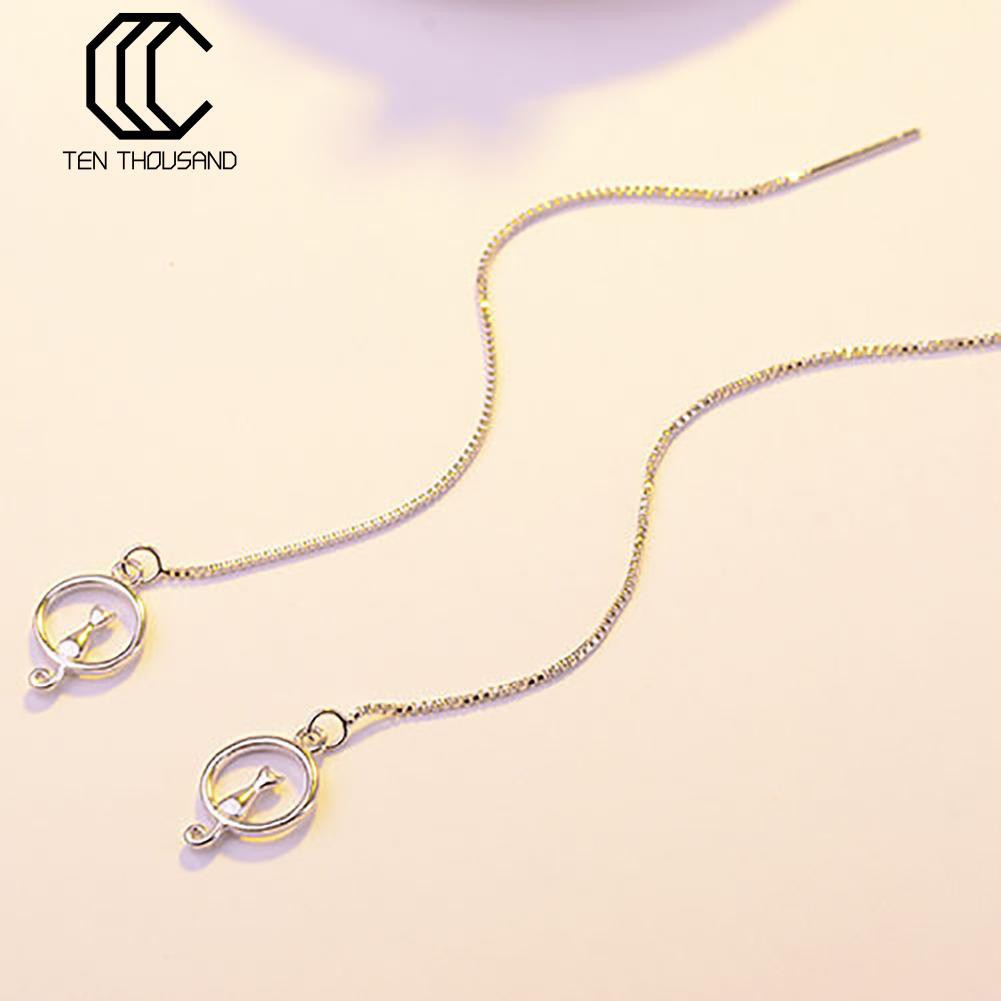 Khuyên Tai Chuỗi Dài Hình Mèo Dễ Thương Phong Cách Mới