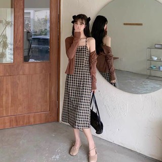 Váy, đầm karo hai dây vitage phong cách ullazang