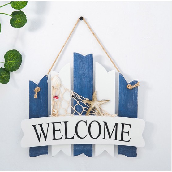Bảng treo tường chữ WELCOME phong cách biển hiện đại- chất liệu gỗ kích thước 23x 26cm