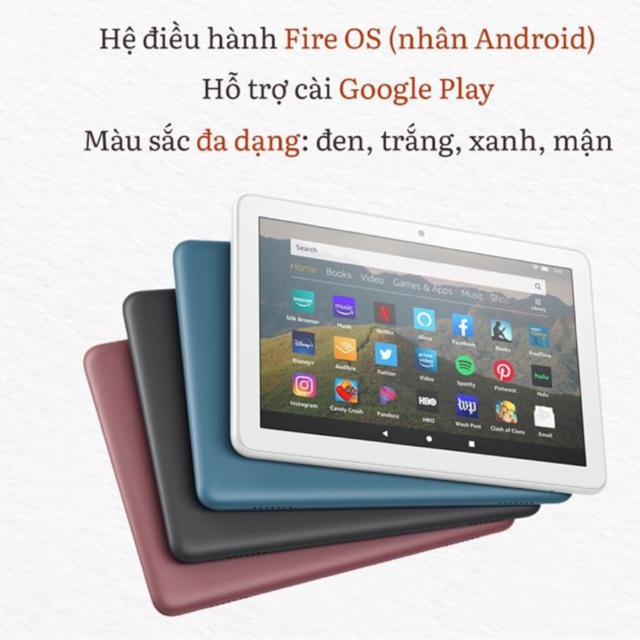 Máy tính bảng Fire HD 8 (bản mới nhất của Amazon năm 2020) Đen/Trắng/Xanh/Mận - Hãng sẵ | BigBuy360 - bigbuy360.vn