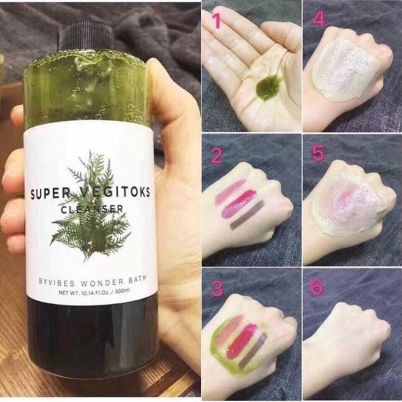 Hàng Hàn- Sữa rửa mặt sủi bọt thải độc chiết xuất rau củ Byvibes Wonder Bath Super Vegitoks Cleanser 300ml - Xanh