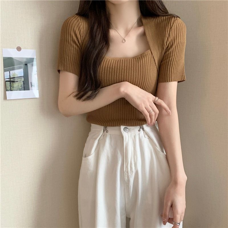 Áo Thun Giả Hai Lớp Cổ Vuông Dáng Ôm Thời Trang Dành Cho Nữ JL-TX-358