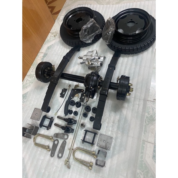 Bộ cầu sau chế xe 3 bánh,số kép 2 tầng,cầu bổ đôi dài 65cm-120cm,số kép dùng cho động cơ 100,110,125cc,cốt 17mm