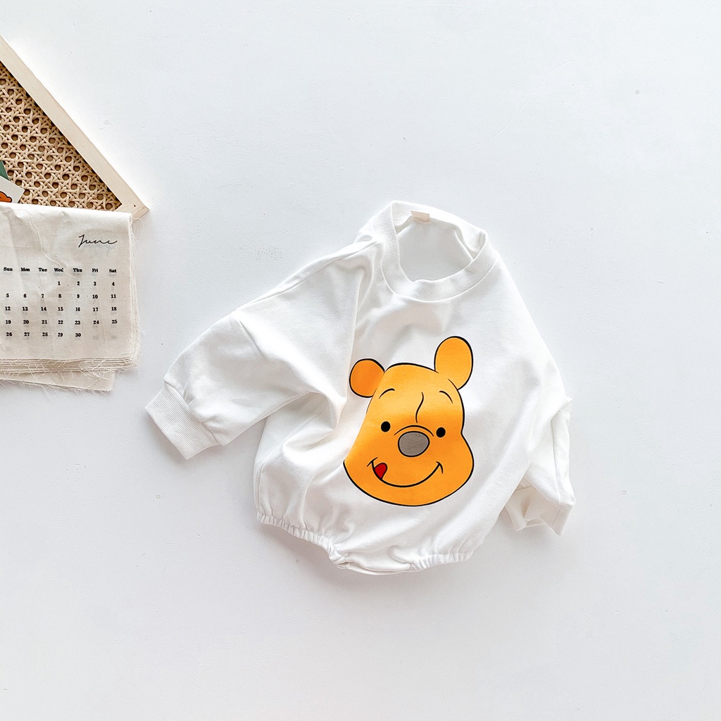 Bộ áo liền quần tay dài in họa tiết hoạt hình dễ thương thời trang mùa thu cho bé sơ sinh