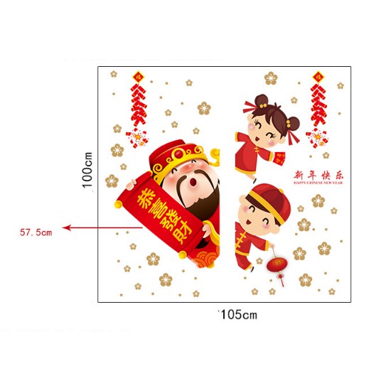 Decal trang trí Tết - Thần Tài và các bạn chào Tết