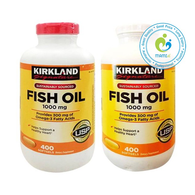 Dầu cá (400v) bổ sung omega 3 giúp ổn định huyết áp, tim mạch cho người trưởng thành Kirkland Fish Oil 1000mg, USA