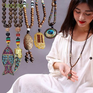 Vòng cổ chuỗi hạt gỗ phong cách Phật giáo thời trang