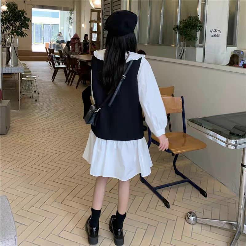 Sét váy kèm áo ghile hottrend phong cách Hàn Quốc dành cho nữ | BigBuy360 - bigbuy360.vn