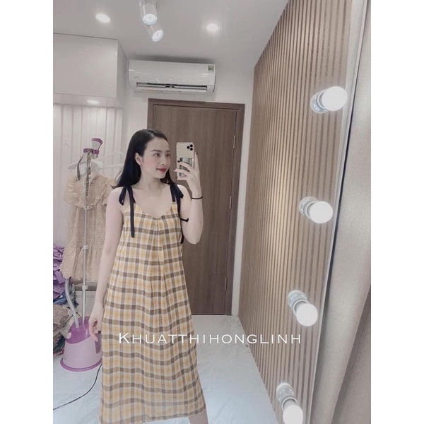 Đầm Caro Vàng Maxi Mát Đẹp❤️freeship ❤️ ảnh thật | BigBuy360 - bigbuy360.vn