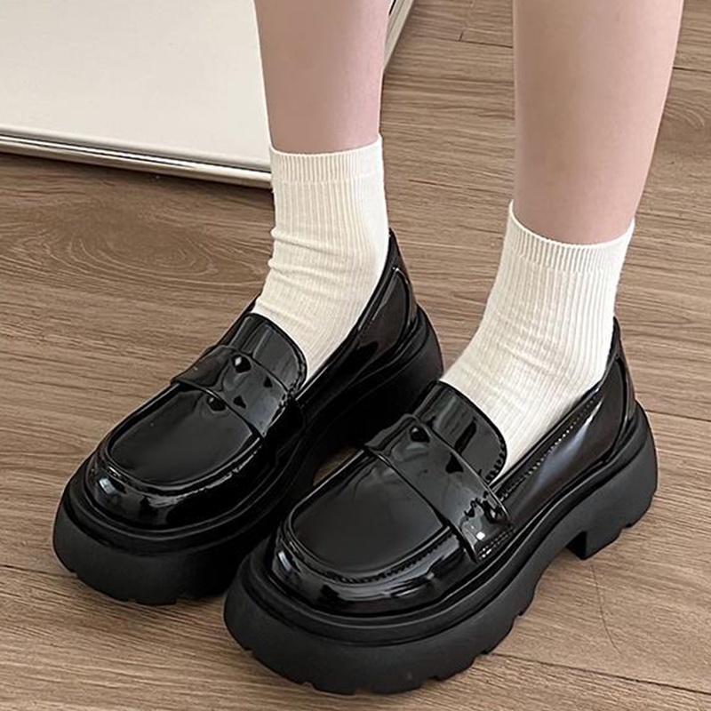 Giày Lười Da Đế Dày Thoải Mái Phong Cách Anh Quốc Cho Nữ Size 35-39