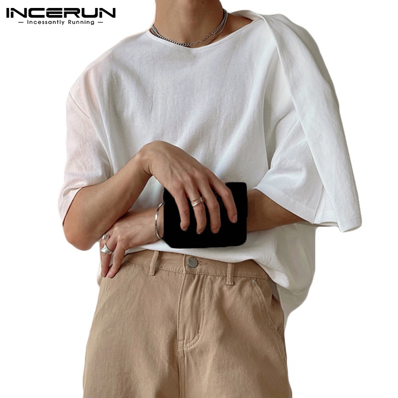 Áo thun INCERUN tay lửng dáng rộng màu trơn trẻ trung cho nam