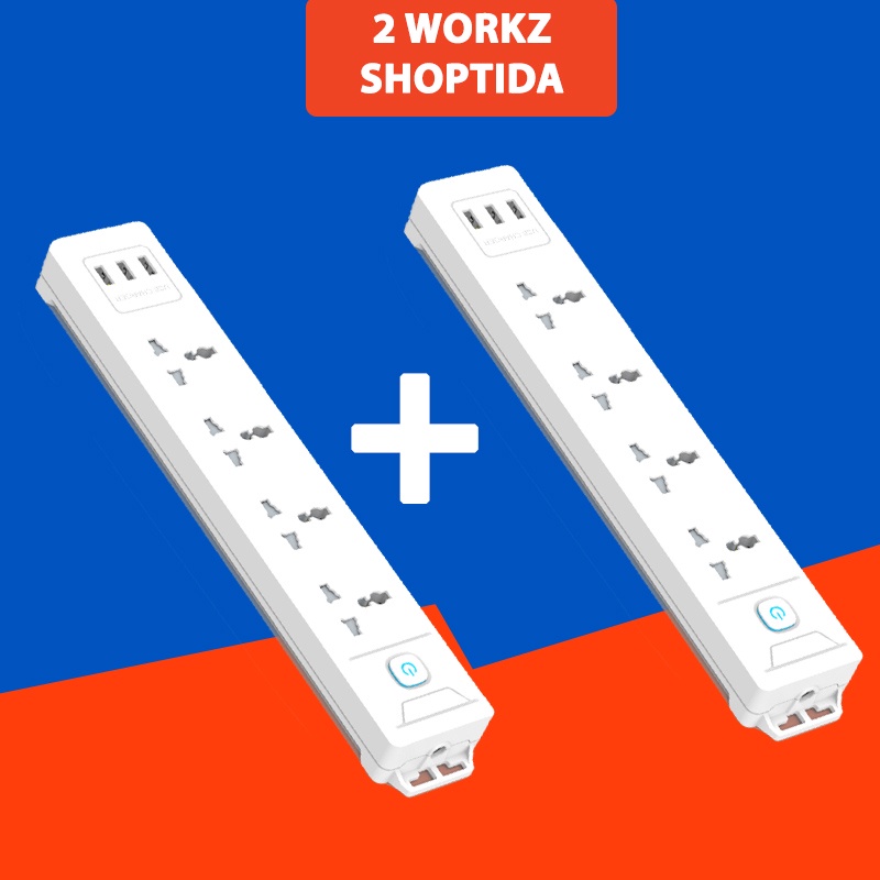 Combo Ổ Cắm Điện Đa Năng WORKZ Shoptida 3 Cổng USB sạc tối đa 12W và Ổ Điện chịu tải 2500W Dây nối dài 2.4M