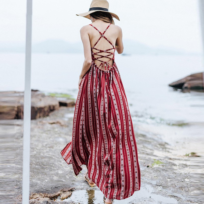 Đầm Nữ Dài Xẻ Tà Quyến Rũ Phong Cách Bohemian
