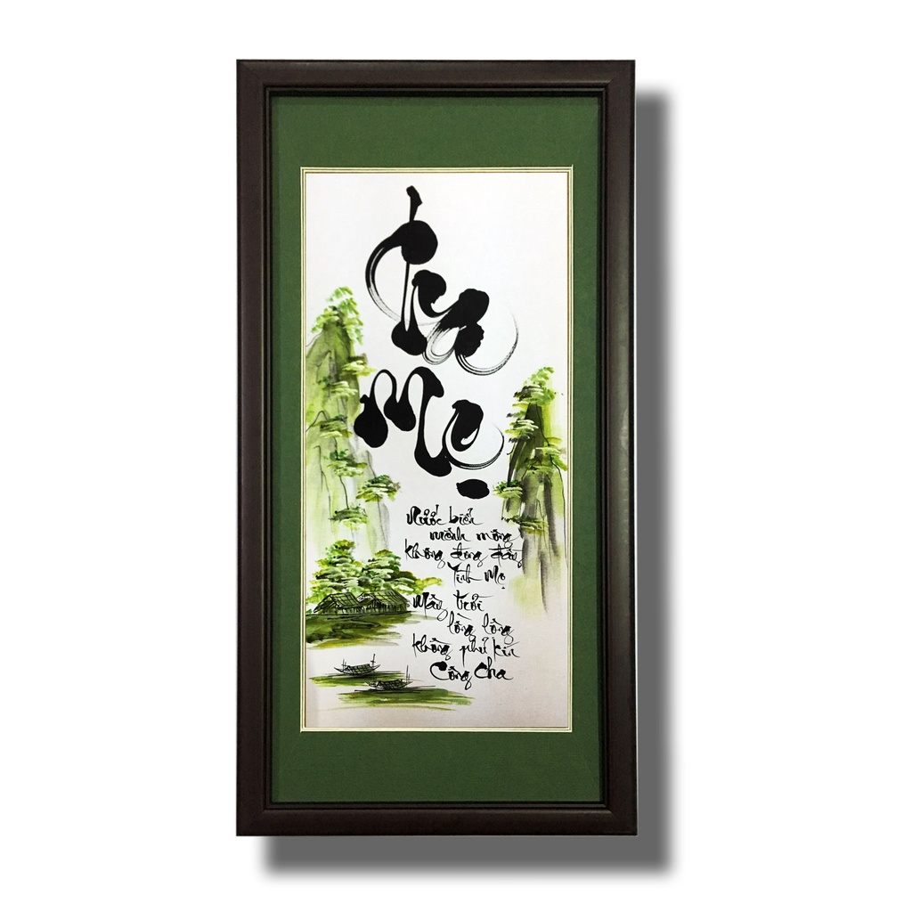 Tranh thư pháp - Chữ Cha Mẹ 06 - Tranh Minh Hiền (viết và vẽ tay hoàn toàn)