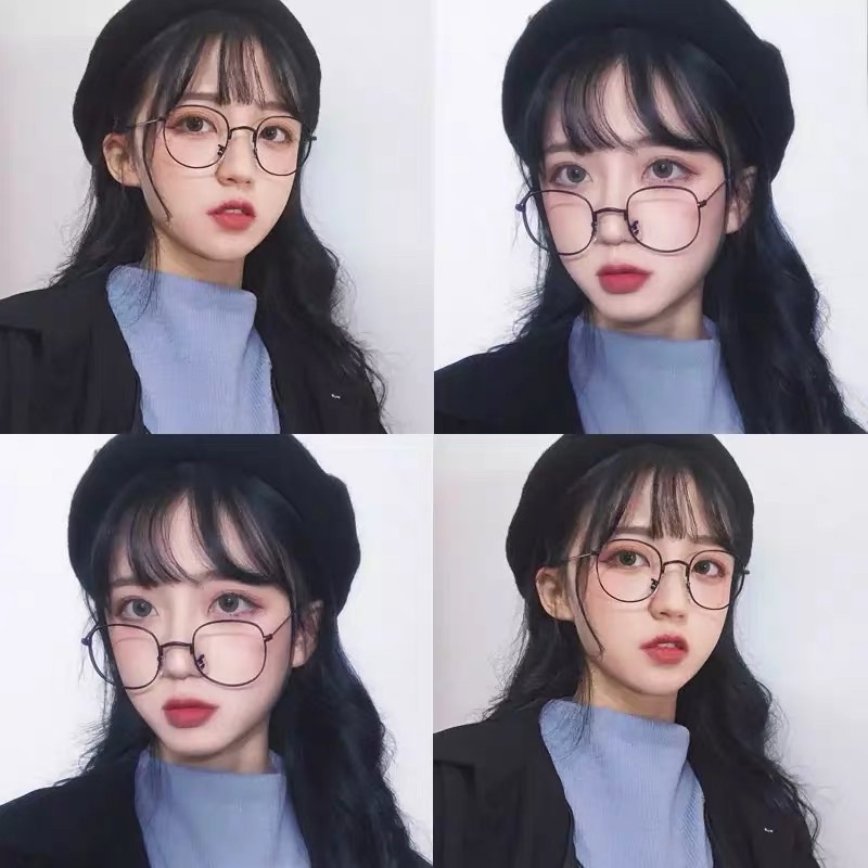 👓 Gọng kính giả cận kim loại dáng tròn méo vintage kèm tròng