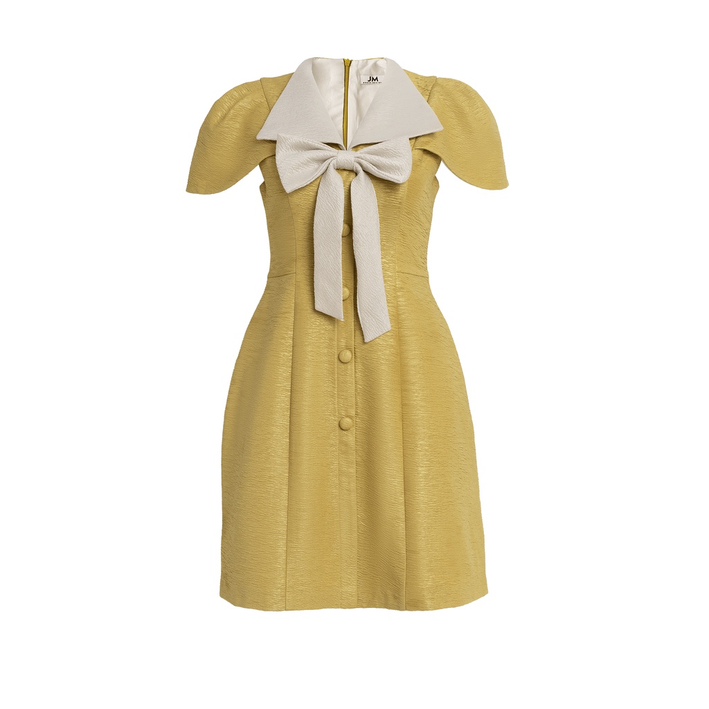 Đầm thiết kế vai vuông cổ nơ nữ tính điệu đà,chất liệu nhăn nhẹ nhàng thoáng mát JM Dress Design 1P11.2207WF