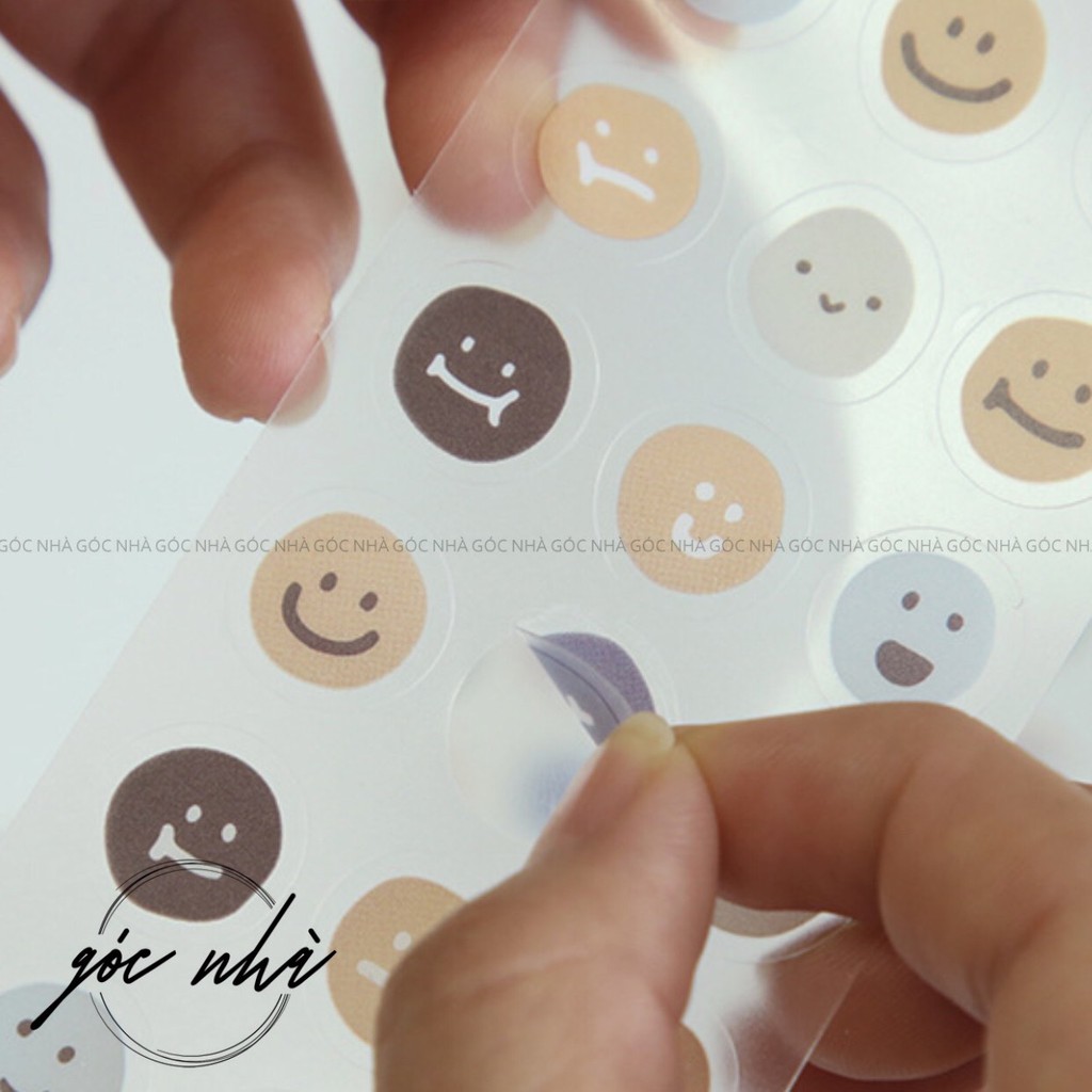 Sticker nhãn dán chấm tròn nhỏ hình cảm xúc hoa lá đồ ăn cute trang trí sổ decor tường ốp điện thoại gocnha ST025