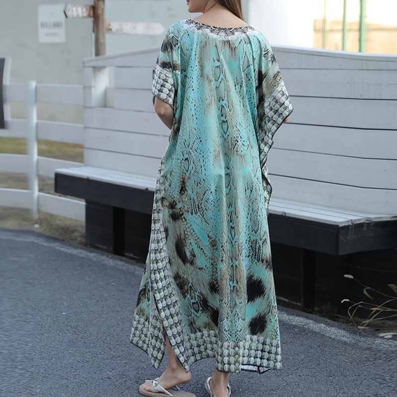 Xiangbao Đồ Bơi Tay Lỡ Dáng Dài Kaftan In Họa Tiết Lông Vũ Nhiều Màu Sắc Phong Cách Bohemian Mùa Hè