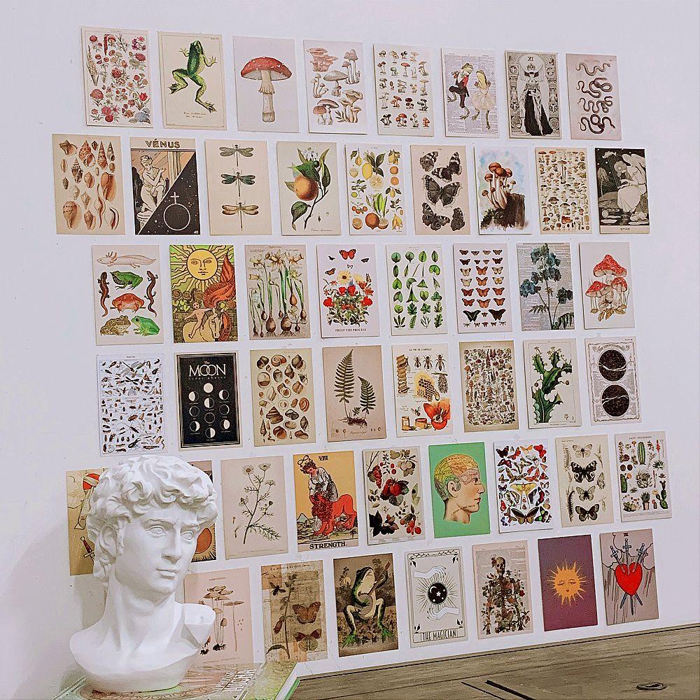 Set 50 Miếng Dán Tường Trang Trí Hình Cây Cối Nghệ Thuật Phong Cách Vintage Dành Cho Phòng Ngủ