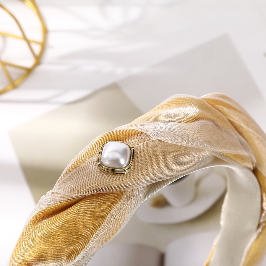 Băng Đô Cài Tóc Bản Rộng Dạng Lưới Thắt Nút Đính Ngọc Trai Phong Cách Hàn Quốc Cho Nữ