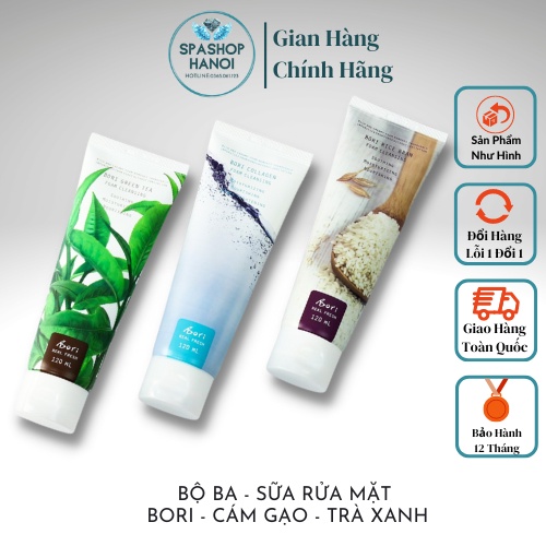 Bộ Ba - Sữa Rửa Mặt Bori - Cám Gạo - Trà Xanh - Hàn Quốc - SPA TMV Chính Hãng