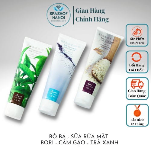 Bộ Ba - Sữa Rửa Mặt Bori - Cám Gạo - Trà Xanh - Hàn Quốc - SPA TMV Chính Hãng